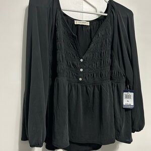 Lucky Brand Black Gathered Blouse